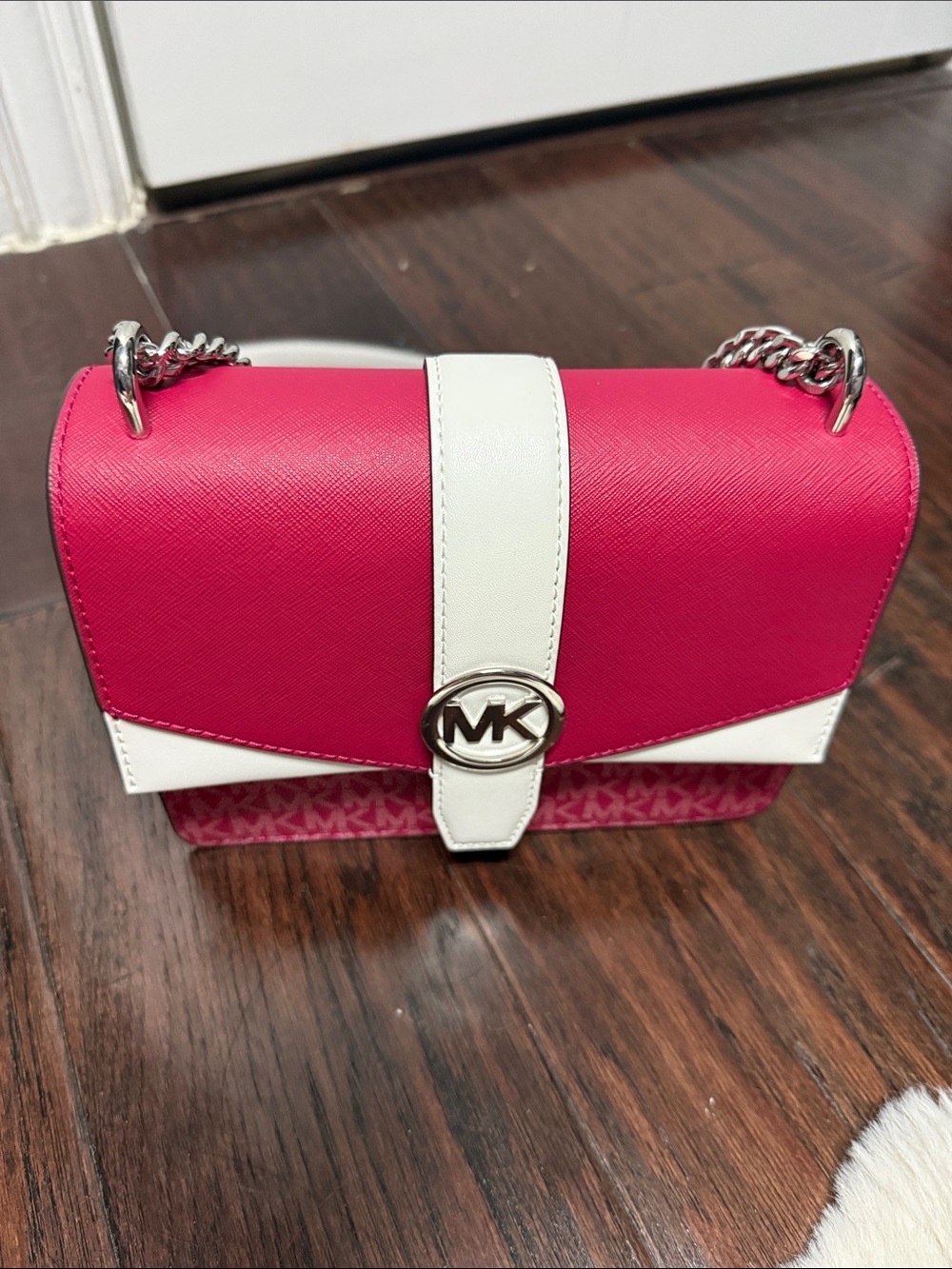 Michael Kors Hot Pink and White Logo Crossbody